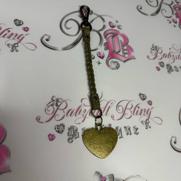 Bebe keychain charm bling rhinestone diamonds heart gold brown grey braided y2k - Picture 6 of 6
